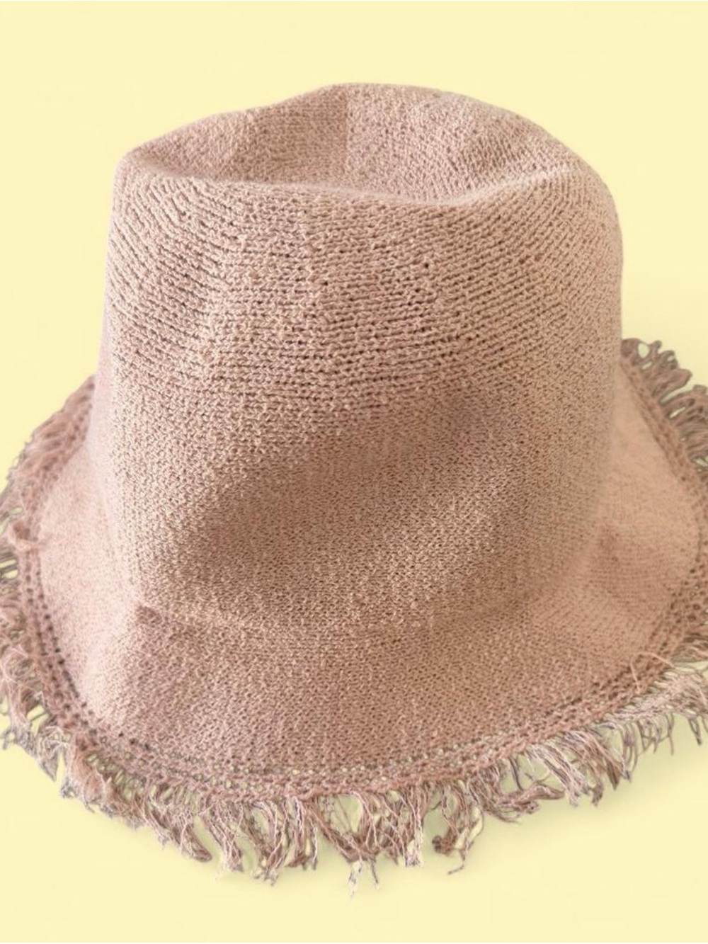 Coco + Carmen Blush Pink Knit Fringe Bucket Hat